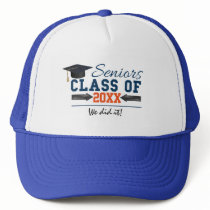 Navy Blue Orange Typography Graduation Hat