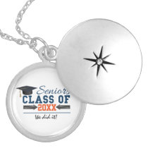 Navy Blue Orange Typography Graduation Necklace