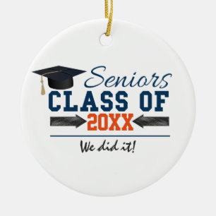 Navy Blue Orange Typography Graduation ornament