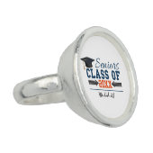 Navy Blue Orange Typography Graduation Ring (Side)