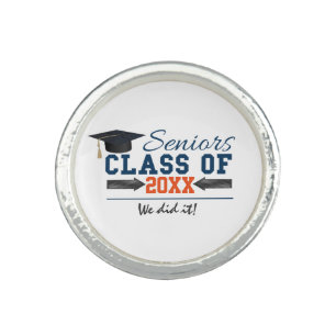 Navy Blue Orange Typography Graduation Ring