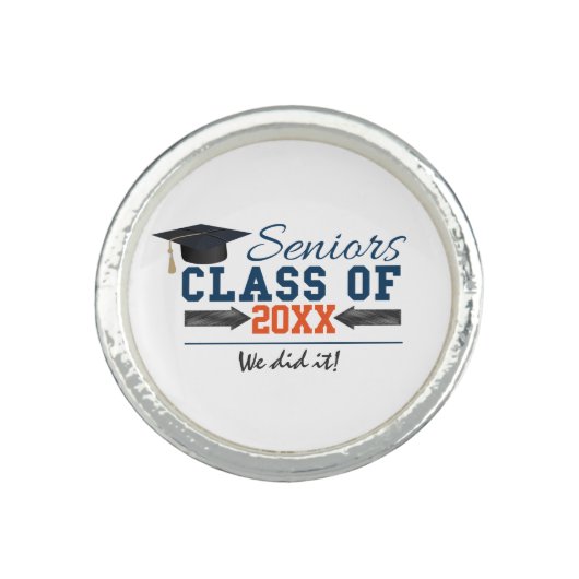 Navy Blue Orange Typography Graduation Ring (Front)
