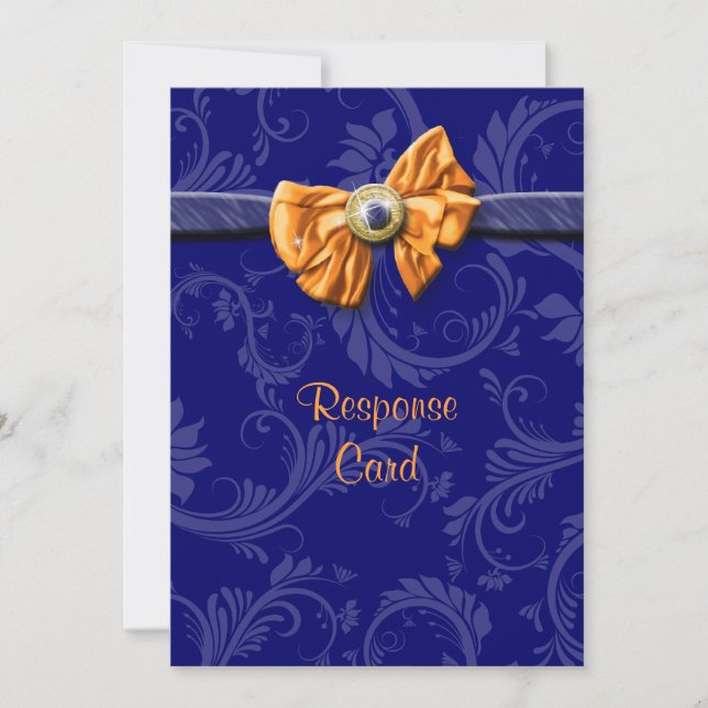 Navy blue orange wedding rsvp response invitation (Front)