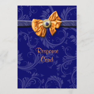 Navy blue orange wedding rsvp response invitation
