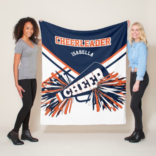 Navy Blue Orange  White  Cheerleader Fleece Blanket