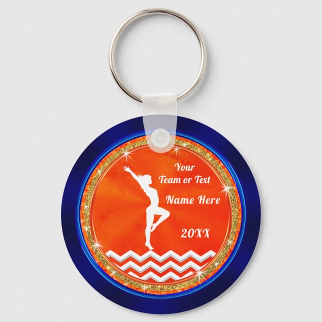 Navy Blue, Orange, White, Gymnastics Team Gifts Keychain (Front)