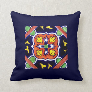 Navy Blue, Orange, Yellow Southwestern Throw Pillo Throw Pillow