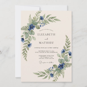 Navy Blue Organic Spring Wedding Invitation