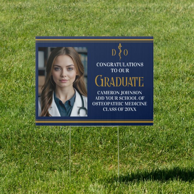 Navy Blue Osteopathic Medical School Graduate Yard Sign (Insitu)
