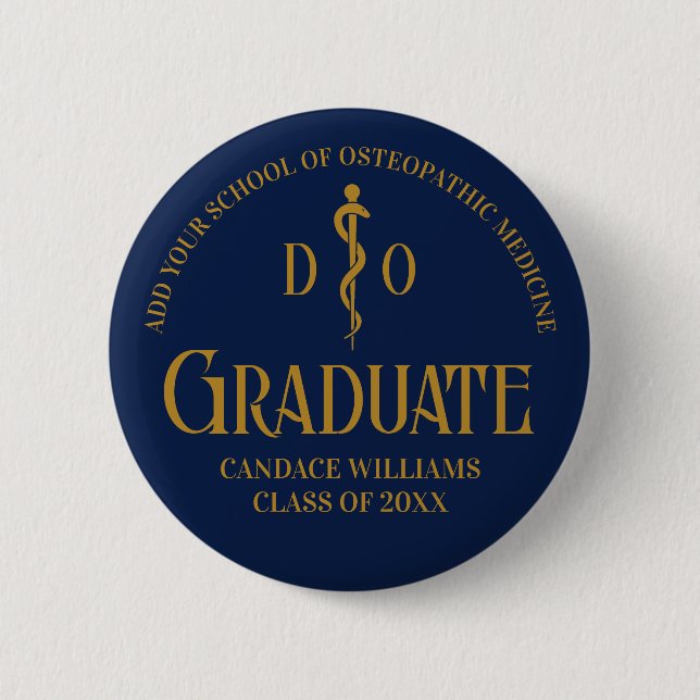 Navy Blue Osteopathic Medical School Graduation Button (Front)