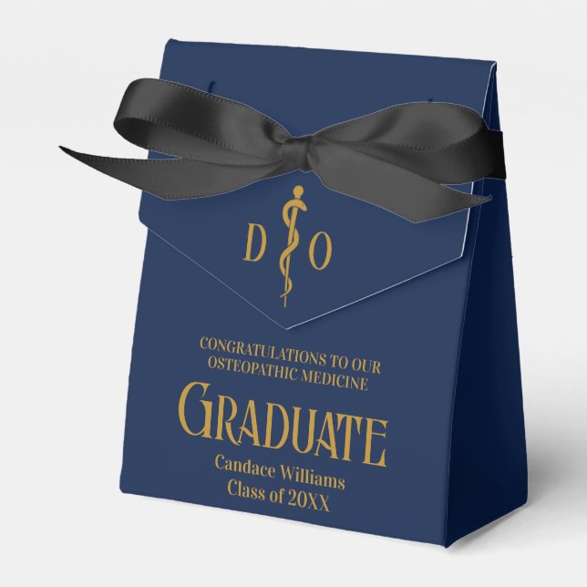 Navy Blue Osteopathic Medical School Graduation Favor Boxes (Front Side)