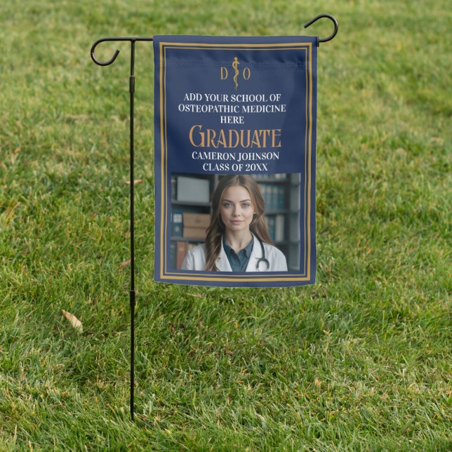 Navy Blue Osteopathic Medical School Graduation Garden Flag (In SItu)