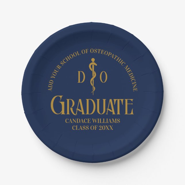 Navy Blue Osteopathic Medical School Graduation Paper Plates (Front)