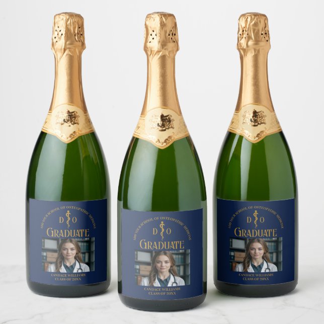 Navy Blue Osteopathic Medical School Graduation Sparkling Wine Label (Bottles)