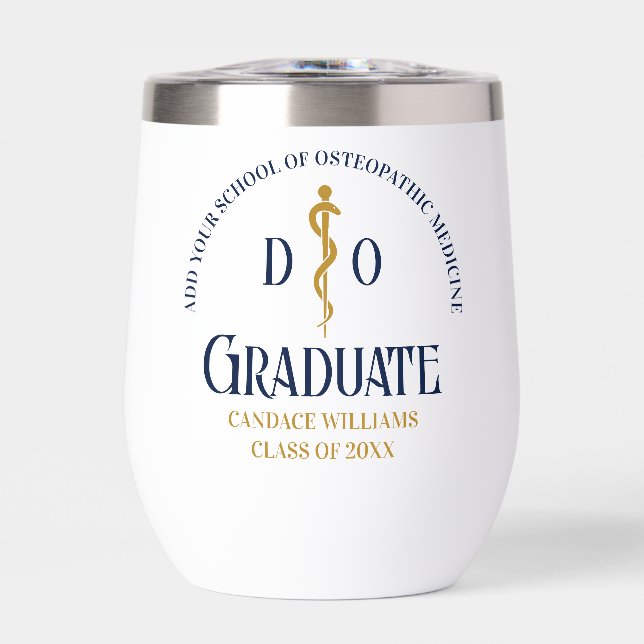 Navy Blue Osteopathic Medical School Graduation Thermal Wine Tumbler (Front)