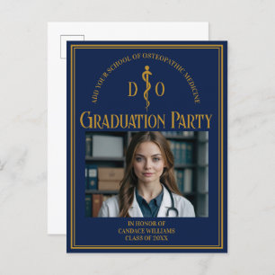 Navy Blue Osteopathic School Graduation Party Invitation Postcard
