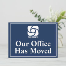 Navy Blue Our Office Has Moved Business Logo