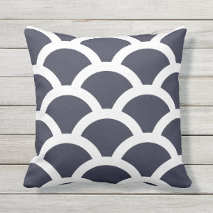 Navy Blue Outdoor Pillows - Circles Pattern