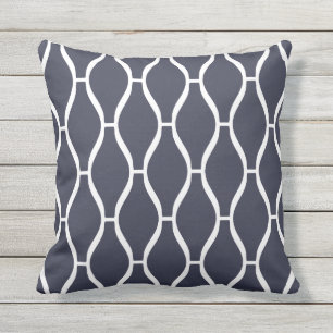 Navy Blue Outdoor Pillows - Greek Trellis