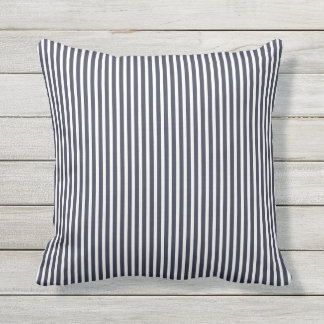 Navy Blue Outdoor Pillows - Oxford Stripe