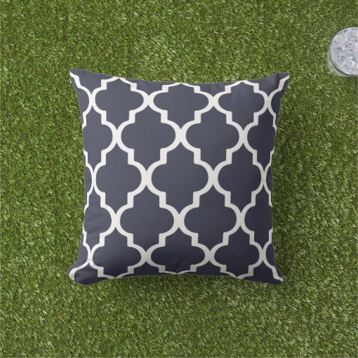 Navy Blue Outdoor Pillows Quatrefoil Lattice Zazzle