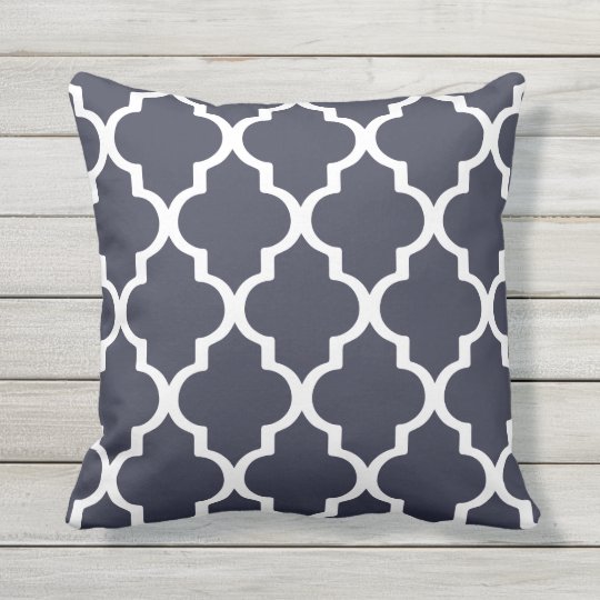 Navy Blue Outdoor Pillows Quatrefoil Lattice