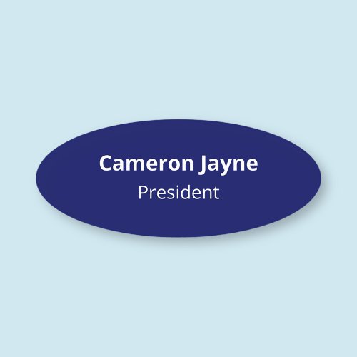 Navy Blue Oval Nametag Magnetic or Pin Job Title Name Tag