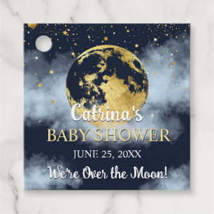 Navy Blue Over the Moon and Stars Baby Shower Favor Tags