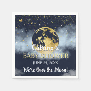 Navy Blue Over the Moon and Stars Baby Shower Napkins