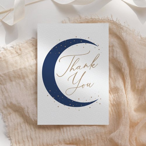 Navy Blue Over the Moon Boy Baby Shower Thank You Card