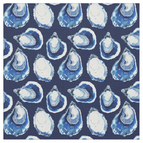 Navy Blue Oyster Half Shell Pattern Fabric