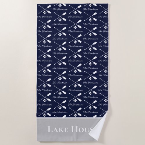  Navy Blue Paddle Monogram Lake House Nautical  Beach Towel