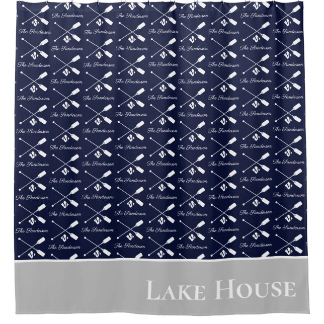  Navy Blue Paddle Monogram Lake House Nautical Shower Curtain (Front)