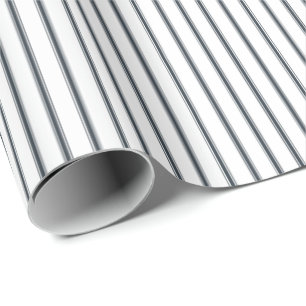 Navy Blue Paintbrush Thin Ticking Stripes Wrapping Paper
