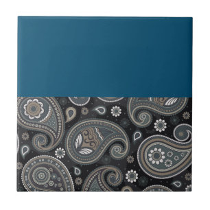 Navy blue paisley ceramic tile