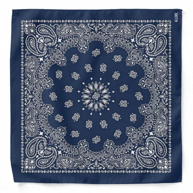 Navy Blue Paisley Design Bohemian Mandala Bandana (Front)