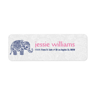 Navy Blue Paisley Elephant Illustration Label