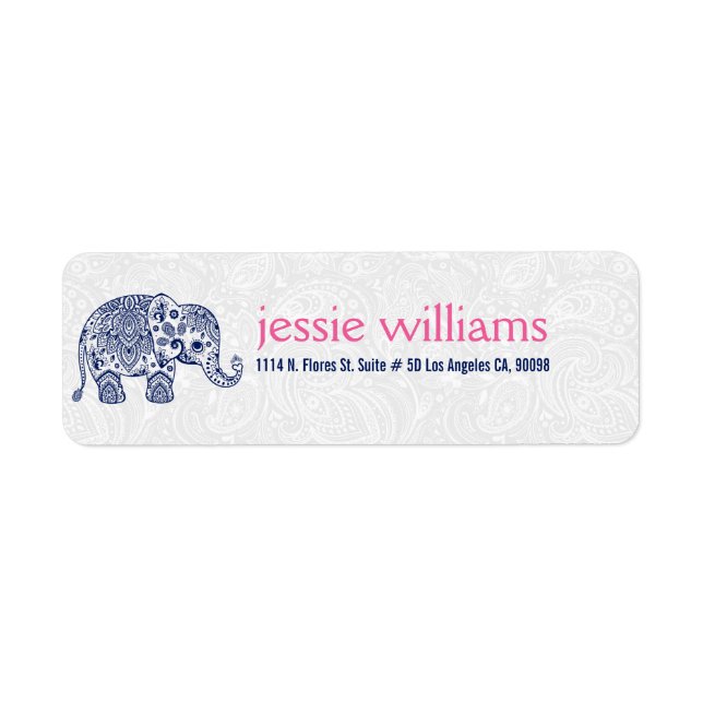 Navy Blue Paisley Elephant Illustration Label (Front)