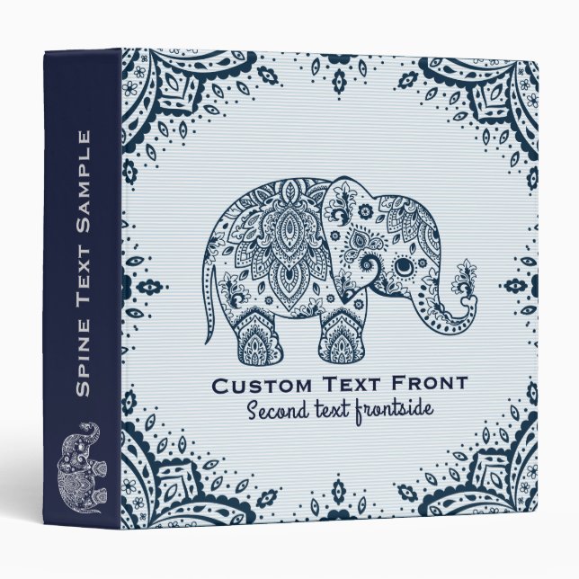 Navy-Blue Paisley Elephant & Paisley Frame Binder (Front/Spine)
