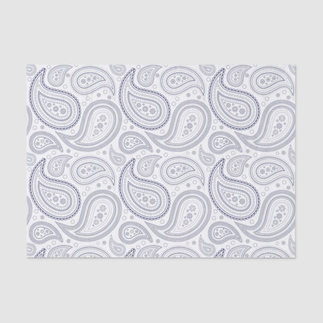 Navy Blue Paisley Pattern on White Tissue Paper (Front)
