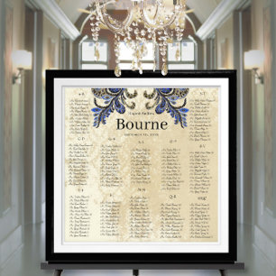 Navy Blue Paisley Peacock 150 guests alphabetical Poster