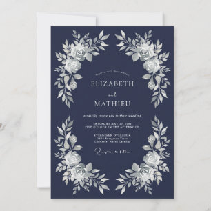 Navy Blue Palatial Winter Wedding Invitation