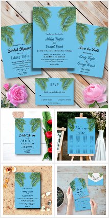 Navy Blue Palm Leaves Tropical Beach Collection
