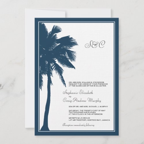 Navy Blue Palm Tree Wedding Invitation