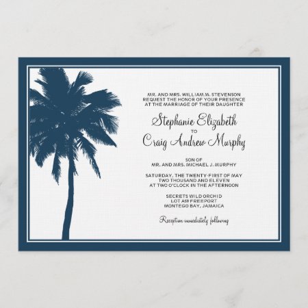 Navy Blue Palm Tree Wedding Invitation