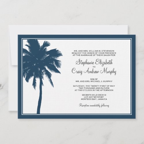 Navy Blue Palm Tree Wedding Invitation