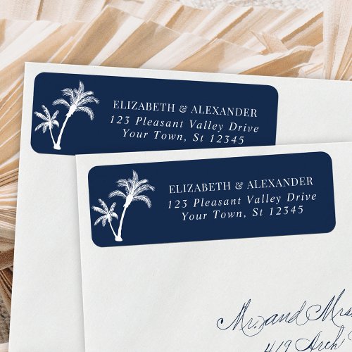 Navy Blue Palm Tree Wedding Return Address Label