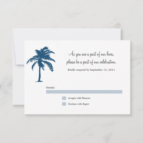 Navy Blue Palm Tree Wedding RSVP Card