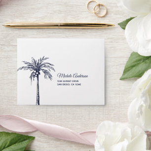 Navy Blue Palm Tree Wedding RSVP Envelope