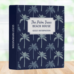 Navy Blue Palm Trees Beach House Guest Information Mini Binder